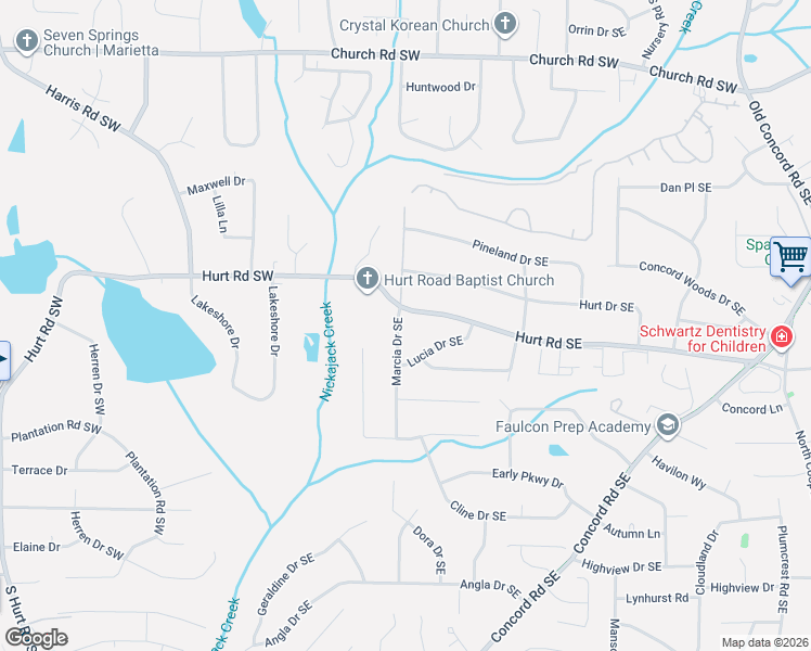 map of restaurants, bars, coffee shops, grocery stores, and more near 3516 Marcia Drive Southeast in Smyrna