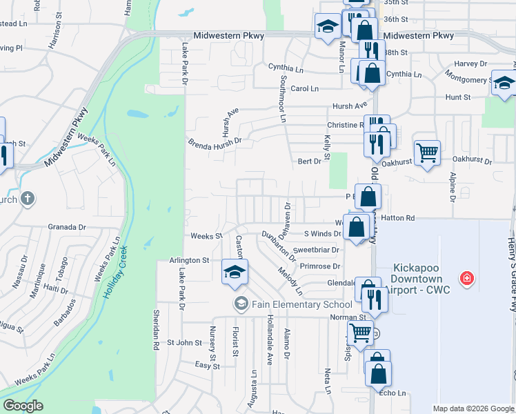 map of restaurants, bars, coffee shops, grocery stores, and more near 4302 Gorman Road in Wichita Falls