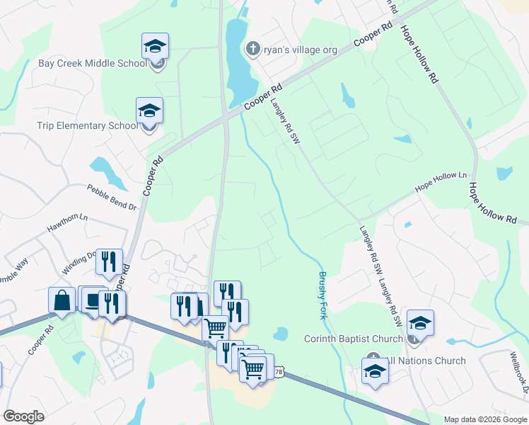 map of restaurants, bars, coffee shops, grocery stores, and more near 651 Autumn Meadow Drive in Loganville