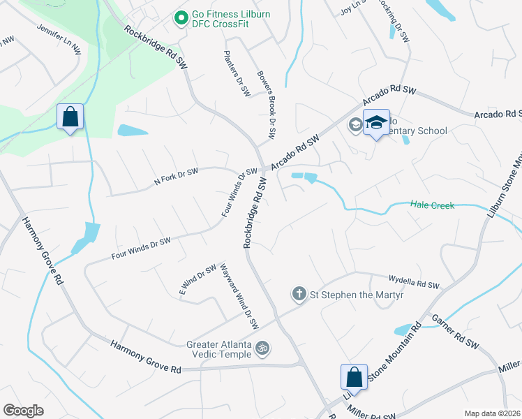 map of restaurants, bars, coffee shops, grocery stores, and more near 5326 Corsham Court in Lilburn
