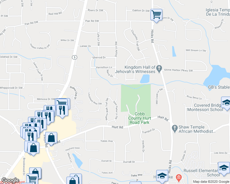 map of restaurants, bars, coffee shops, grocery stores, and more near 3534 Quiet Creek Court Southwest in Marietta