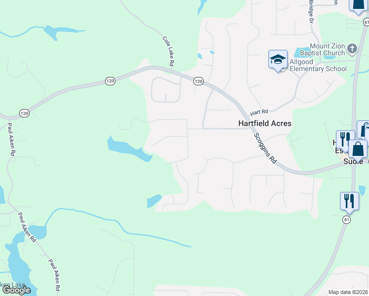 map of restaurants, bars, coffee shops, grocery stores, and more near 58 Paces Lakes Overlook in Dallas