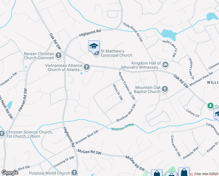 map of restaurants, bars, coffee shops, grocery stores, and more near 1640 Norton Estates Circle Southwest in Snellville