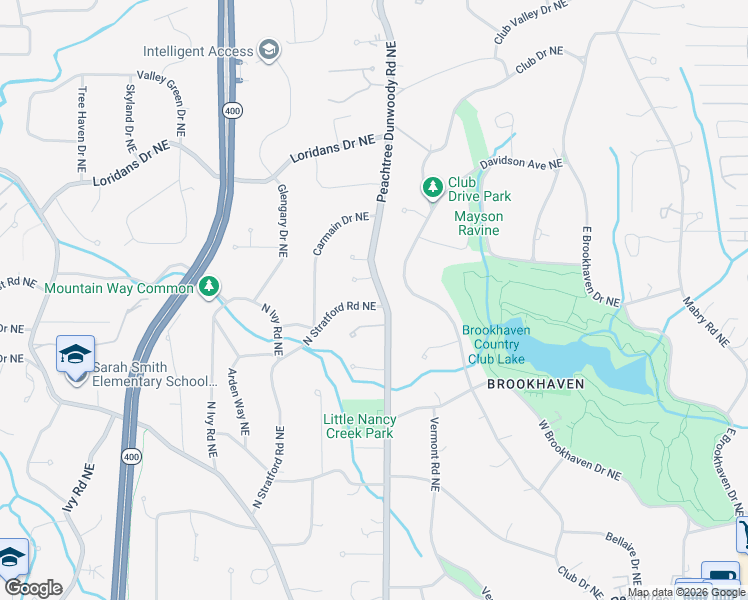 map of restaurants, bars, coffee shops, grocery stores, and more near 4166 Peachtree Dunwoody Road Northeast in Atlanta