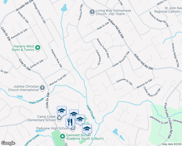 map of restaurants, bars, coffee shops, grocery stores, and more near 774 Hales Trace Way Southwest in Lilburn