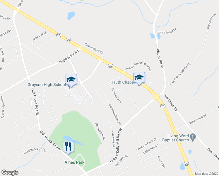 map of restaurants, bars, coffee shops, grocery stores, and more near 3311 Crossgate Court in Loganville