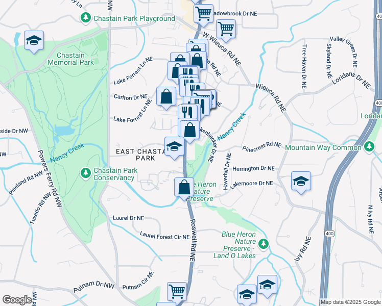 map of restaurants, bars, coffee shops, grocery stores, and more near 4161 U.S. 19 in Atlanta