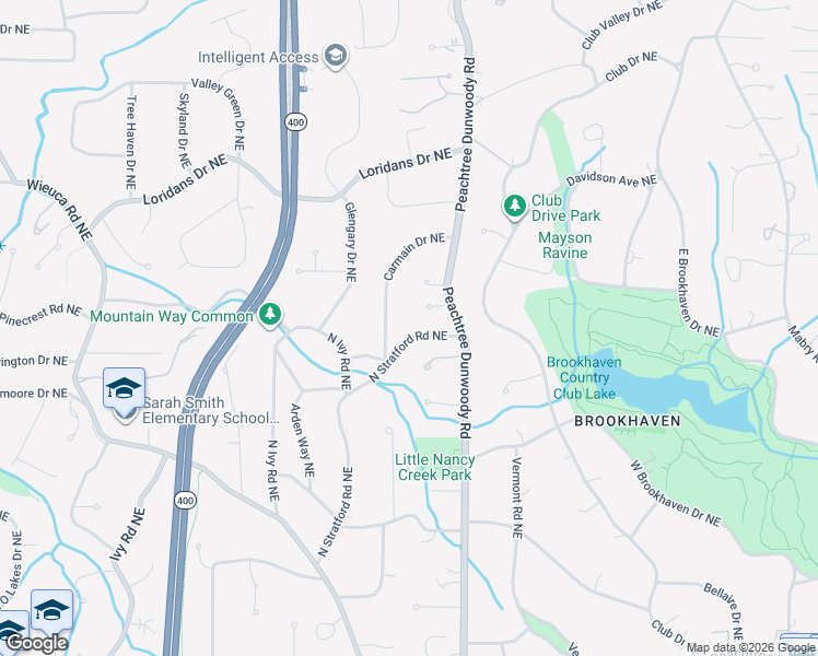 map of restaurants, bars, coffee shops, grocery stores, and more near 4190 N Stratford Rd NE in Atlanta