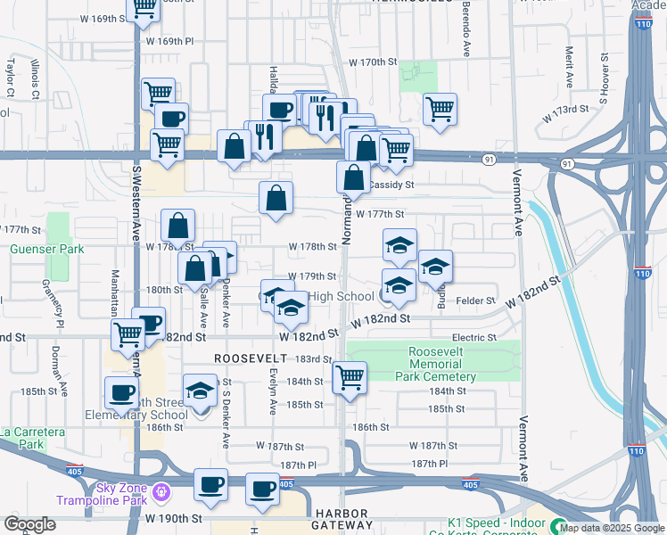 map of restaurants, bars, coffee shops, grocery stores, and more near in Los Angeles