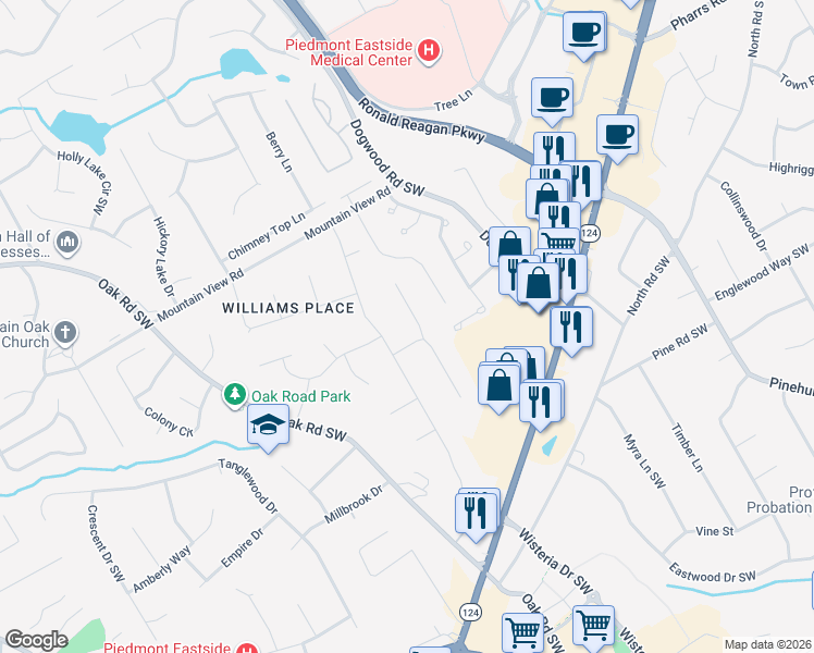 map of restaurants, bars, coffee shops, grocery stores, and more near 1943 Colony Oaks Drive Southwest in Snellville
