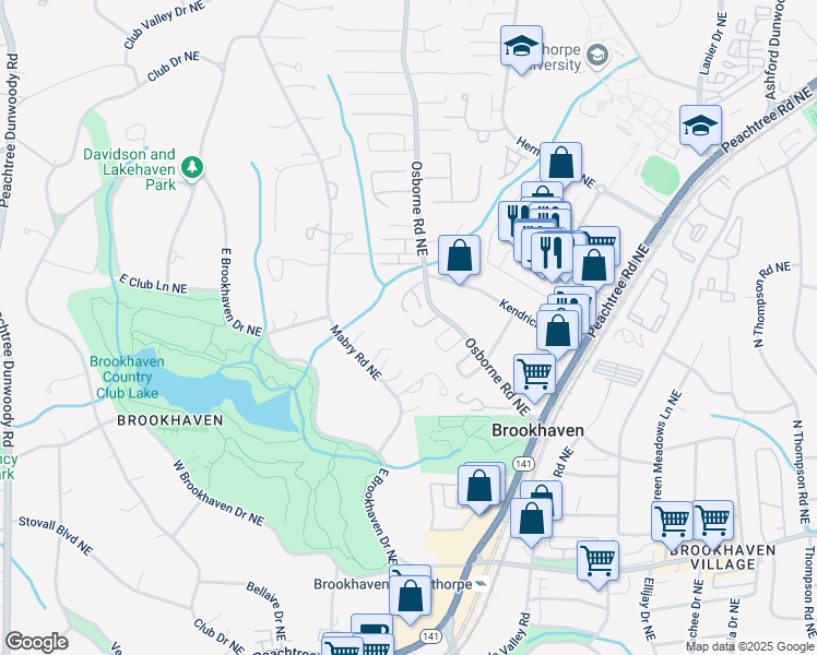 map of restaurants, bars, coffee shops, grocery stores, and more near 1143 Brookhaven North Circle Northeast in Atlanta