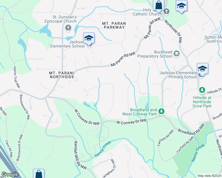 map of restaurants, bars, coffee shops, grocery stores, and more near 4146 Conway Valley Road Northwest in Atlanta