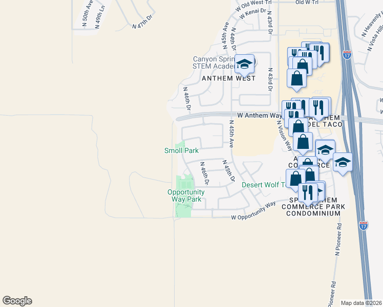 map of restaurants, bars, coffee shops, grocery stores, and more near 4629 West Fortune Drive in Phoenix