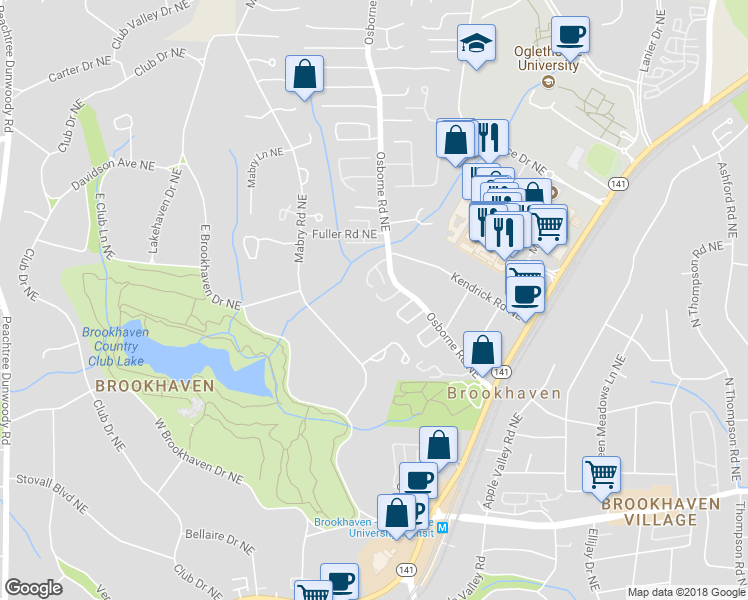 map of restaurants, bars, coffee shops, grocery stores, and more near 1143 Brookhaven North Circle Northeast in Atlanta
