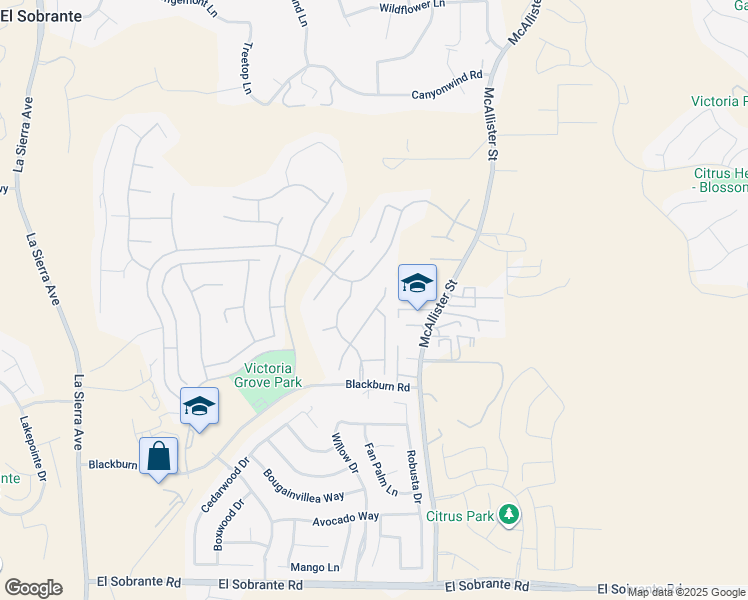 map of restaurants, bars, coffee shops, grocery stores, and more near 17293 Blue Ridge Court in Riverside