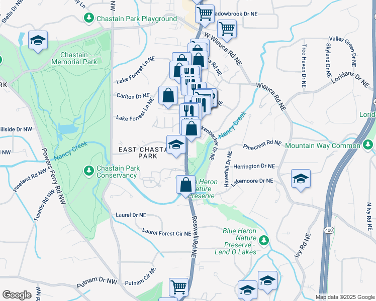 map of restaurants, bars, coffee shops, grocery stores, and more near 4161 U.S. 19 in Atlanta