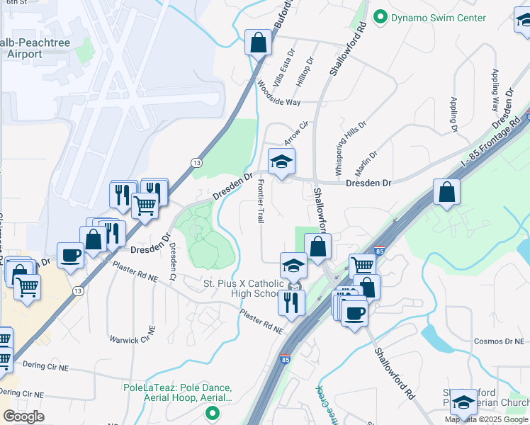 map of restaurants, bars, coffee shops, grocery stores, and more near 2773 Frontier Trail in Atlanta