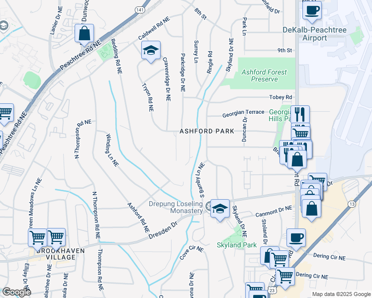 map of restaurants, bars, coffee shops, grocery stores, and more near 2779 Tryon Place Northeast in Atlanta