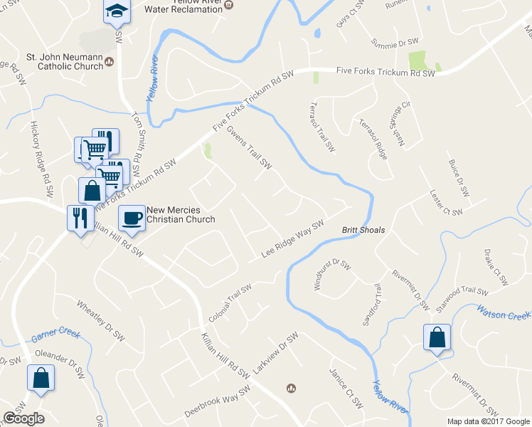 map of restaurants, bars, coffee shops, grocery stores, and more near 1154 Staples Drive Southwest in Lilburn