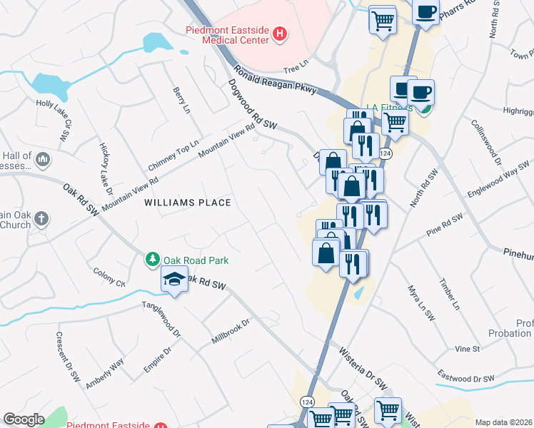 map of restaurants, bars, coffee shops, grocery stores, and more near 1943 Colony Oaks Drive Southwest in Snellville