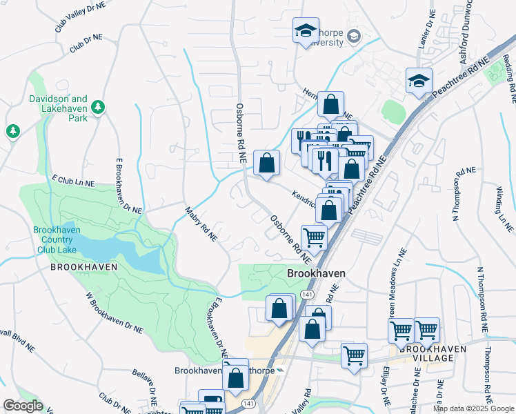 map of restaurants, bars, coffee shops, grocery stores, and more near 1060 Brookhaven Walk Northeast in Atlanta
