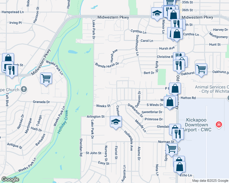 map of restaurants, bars, coffee shops, grocery stores, and more near 4302 Scottsdale Lane in Wichita Falls