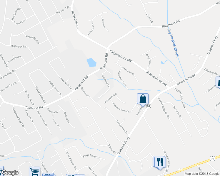 map of restaurants, bars, coffee shops, grocery stores, and more near 1740 Tuftstown Court in Snellville