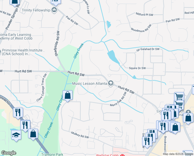 map of restaurants, bars, coffee shops, grocery stores, and more near 1896 Azure Grove Court in Marietta