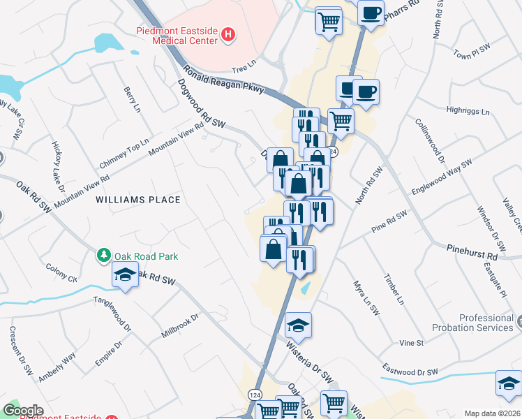 map of restaurants, bars, coffee shops, grocery stores, and more near 2250 Stockton Walk Lane in Snellville