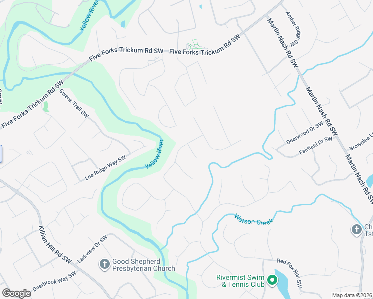 map of restaurants, bars, coffee shops, grocery stores, and more near 1238 River Mist Drive in Lilburn