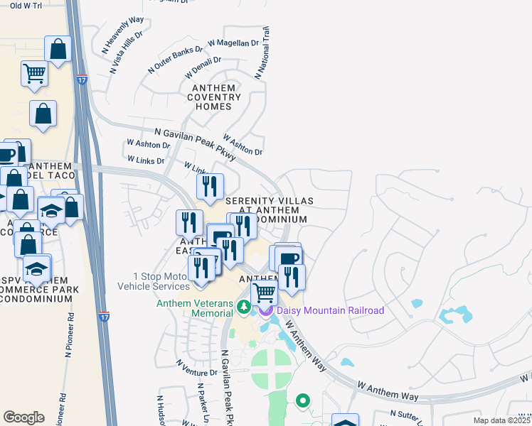 map of restaurants, bars, coffee shops, grocery stores, and more near 42424 North Gavilan Peak Parkway in New River