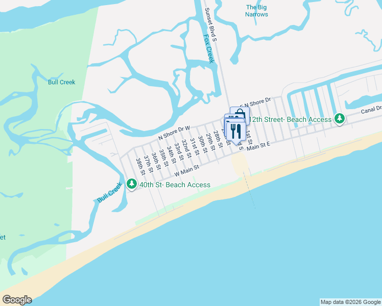 map of restaurants, bars, coffee shops, grocery stores, and more near 425 32nd Street in Sunset Beach