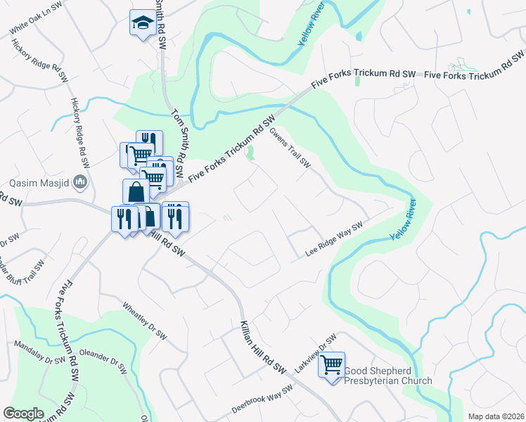 map of restaurants, bars, coffee shops, grocery stores, and more near 1180 Nash Lee Drive Southwest in Lilburn