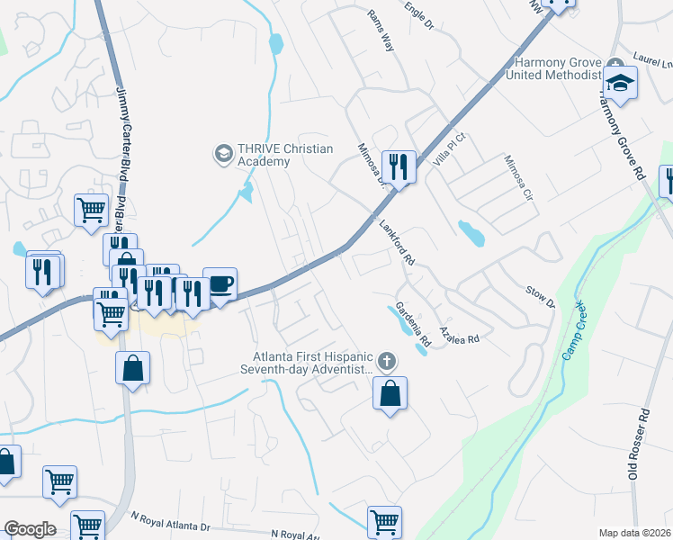 map of restaurants, bars, coffee shops, grocery stores, and more near in Gwinnett County
