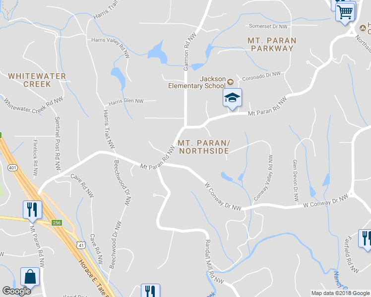 map of restaurants, bars, coffee shops, grocery stores, and more near 1543 Stonegate Way Northwest in Atlanta