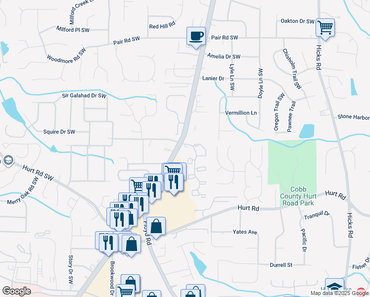 map of restaurants, bars, coffee shops, grocery stores, and more near 1402 Station Club Drive in Marietta
