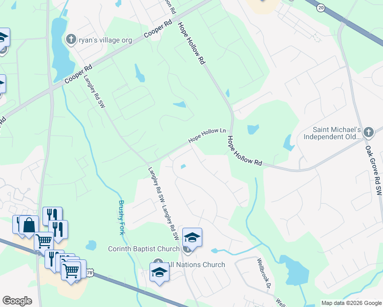 map of restaurants, bars, coffee shops, grocery stores, and more near 560 Stonebranch Drive in Loganville