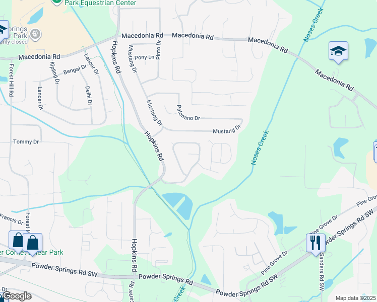 map of restaurants, bars, coffee shops, grocery stores, and more near 3688 Stephanie Court in Powder Springs