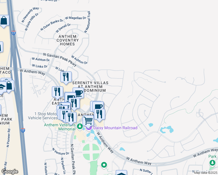 map of restaurants, bars, coffee shops, grocery stores, and more near 3365 West Inspiration Drive in New River