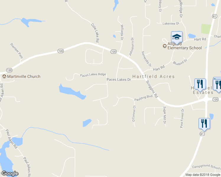 map of restaurants, bars, coffee shops, grocery stores, and more near 43 Paces Lakes Trce in Dallas