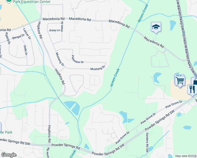 map of restaurants, bars, coffee shops, grocery stores, and more near 3656 Ten Oaks Circle in Powder Springs