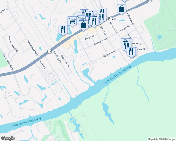 map of restaurants, bars, coffee shops, grocery stores, and more near 4396 North Mariners Pointe in Little River