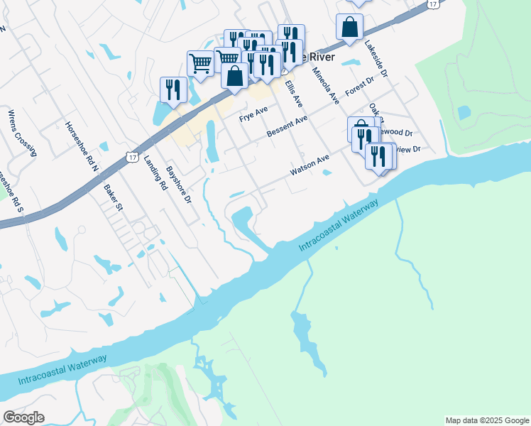 map of restaurants, bars, coffee shops, grocery stores, and more near 1484 North Mariners Pointe in Little River
