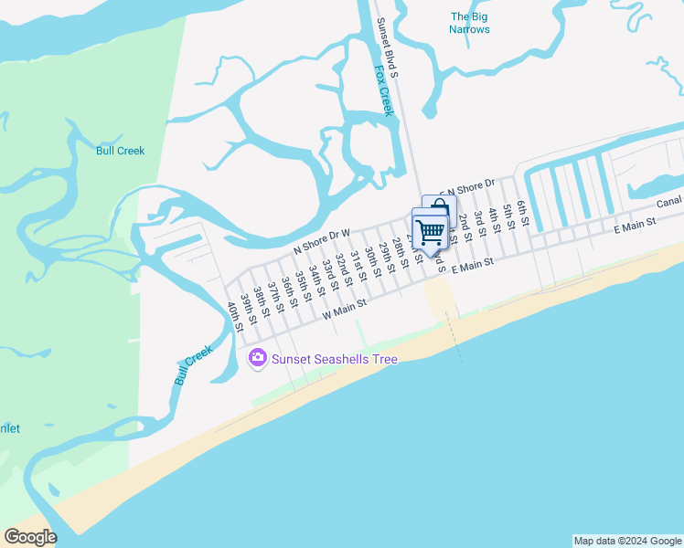 map of restaurants, bars, coffee shops, grocery stores, and more near 422 32nd Street in Sunset Beach
