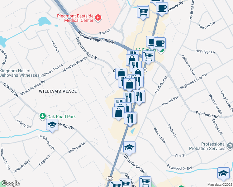 map of restaurants, bars, coffee shops, grocery stores, and more near 2220 Stockton Walk Lane in Snellville