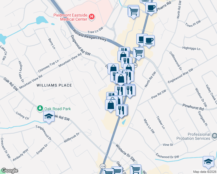 map of restaurants, bars, coffee shops, grocery stores, and more near 2220 Stockton Walk Lane in Snellville