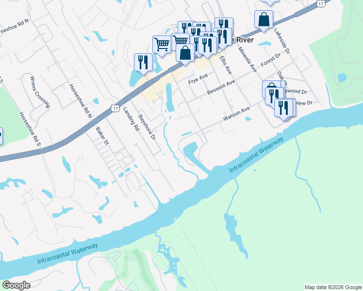 map of restaurants, bars, coffee shops, grocery stores, and more near 1468 South Mariners Pointe in Little River