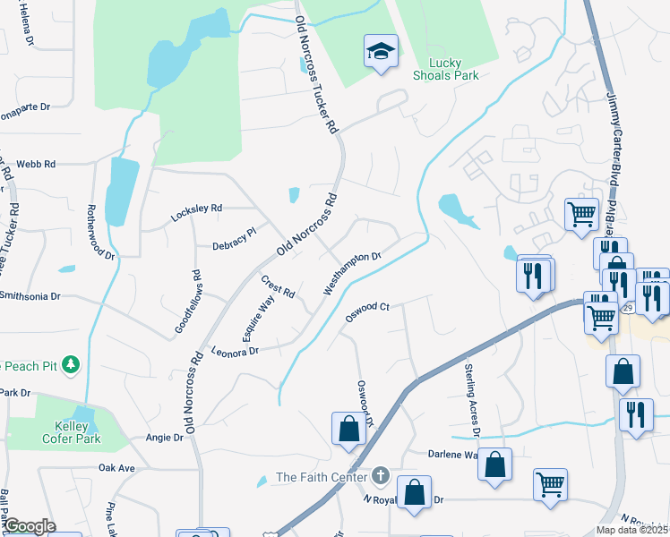 map of restaurants, bars, coffee shops, grocery stores, and more near 2790 Westhampton Way in Tucker