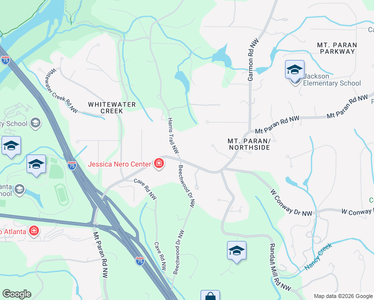 map of restaurants, bars, coffee shops, grocery stores, and more near 1707 Mount Paran Road Northwest in Atlanta