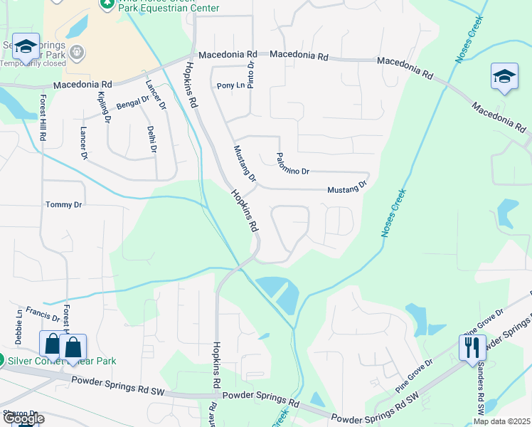 map of restaurants, bars, coffee shops, grocery stores, and more near 3634 Hopkins Court in Powder Springs